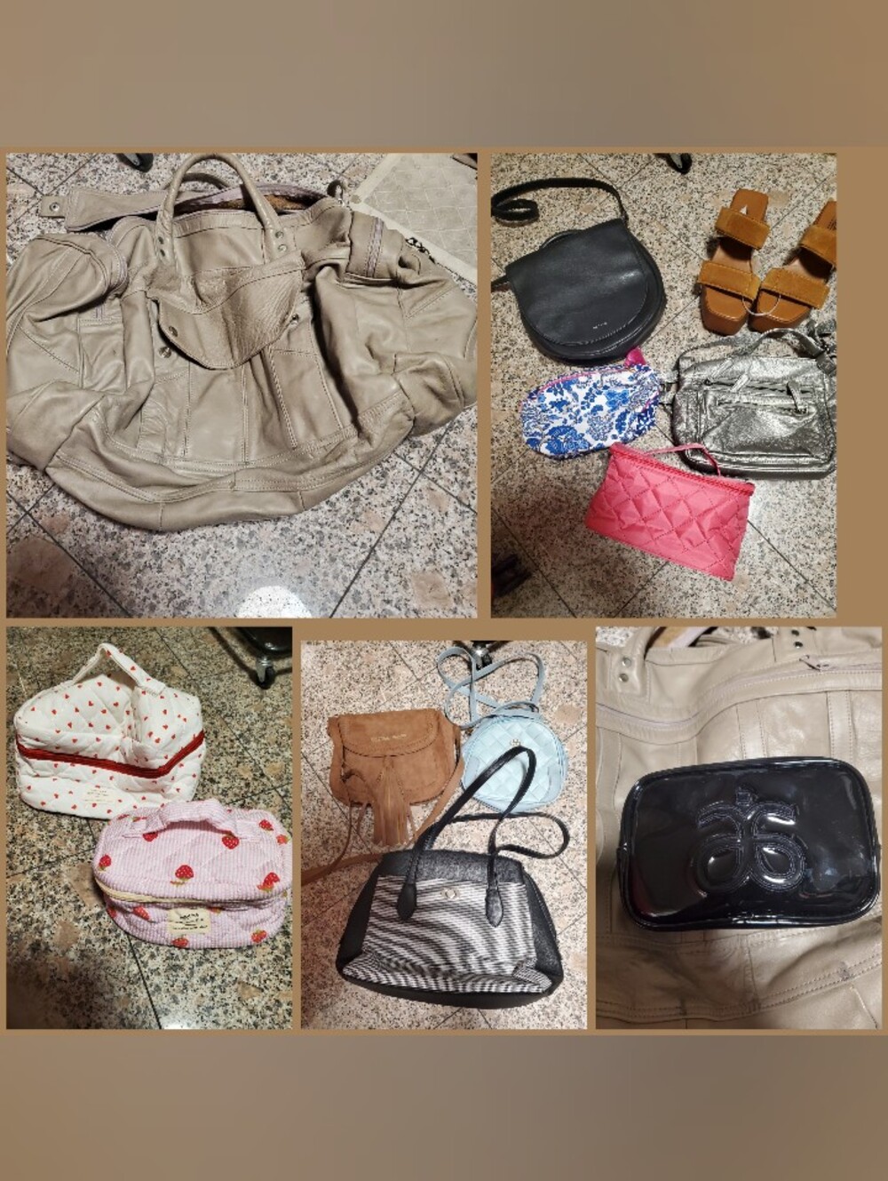 12 purses, bag cosmetic cases, great shape, leather+Faux, Moving